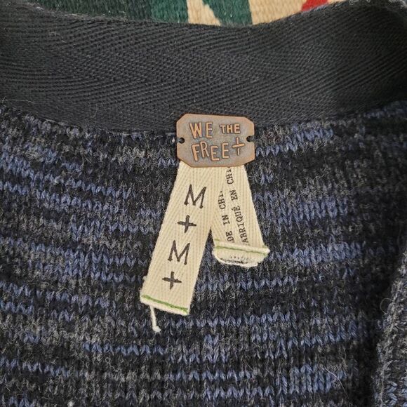 Free People We the Free Foxtrot Argyle Cardigan Sz‎ M Blue Cotton Wool Academia - Picture 4 of 7